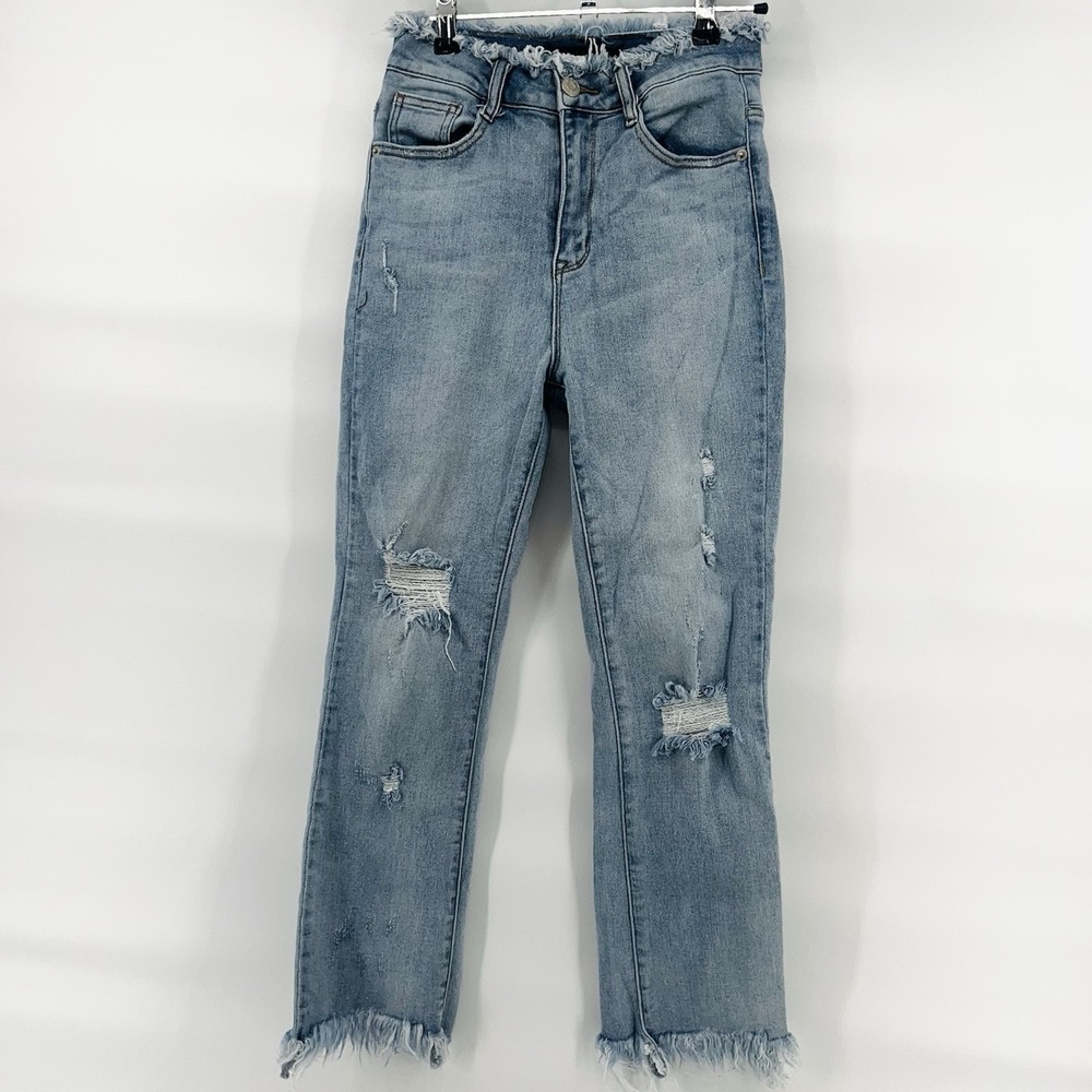 Risen Los Angeles‎ Women's 5/27 Distressed Flare Jeans Raw Hem